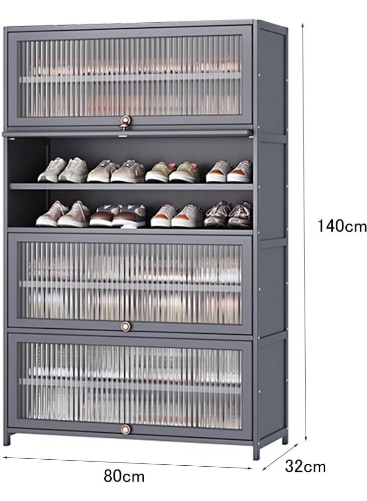 Forthcan Shoe Rack Cabinet, Large Capacity Shoe Storage Organizer, Space-Saving Entryway & Hallway Shoe Shelf, Modern Design, Easy Assembly (80 × 32 × 140 cm, Grey) - Image 3